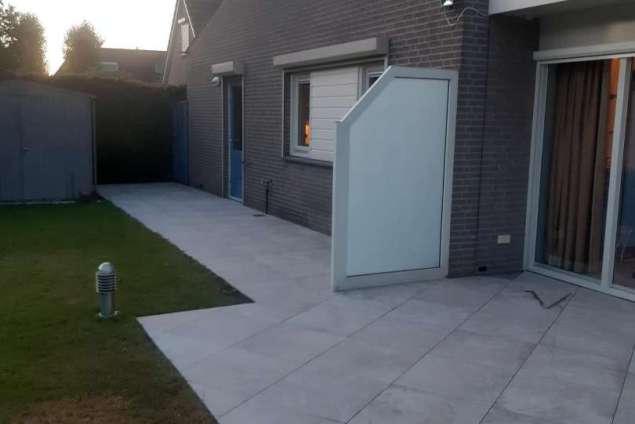 vlijmen keramische tuintegels leggen 60x60x2