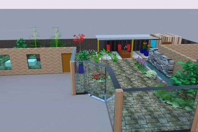 strak tuinontwerp met waterloop natuursteen pandang darl verhoogd muurtjes tuin verlichting design tuin puur eigen groente kweken. tilburg hovenier breda eindhoven etteleur waarle