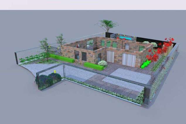 Tuinontwerp Raamsdonkveer met natuursteen tegels 80x80 en hergebruik van oude elementen uit de tuin.