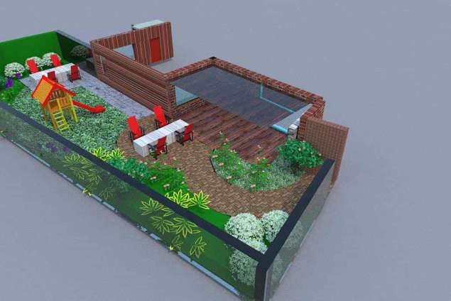 tuinontwerp in Breda Haagse beemden met rvs water element verhoogde vlonder zwevend. natuursteen, sfeer heldere lijnen