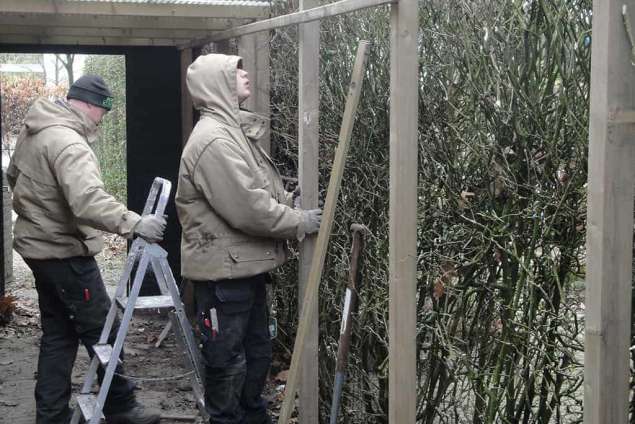 plaatsen houten frame voor wilgenschermen, deze geven een natuurlijke beschutting ,afmetingen wilgen tenen van 6mm to 18 mm